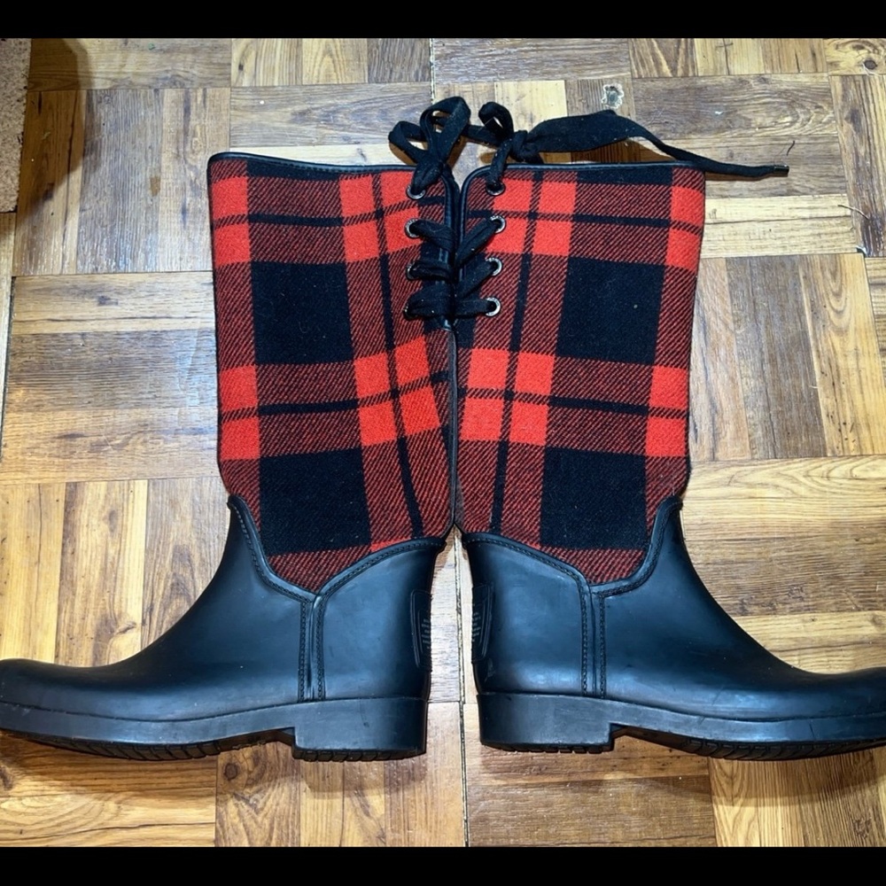 Coach Tristee Black And Red  plaid Knee Rain Boots, Women’s size 8 - Picture 4 of 7